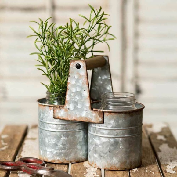 Other - Galvanized Metal Can Caddy with Two Glass Jars